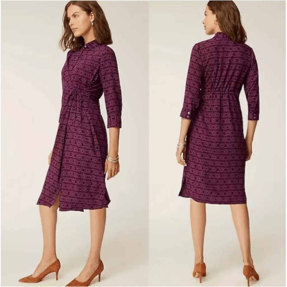 J Jill Wearever Shirred Tie Front Midi Dress Size XS PetitePurple Mandala Print